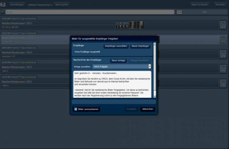 DICOM-Cloud ORCA-Screenshot - Telemedizin und Archivierung von medizinischen Bildern, Dokumenten und Befunden
