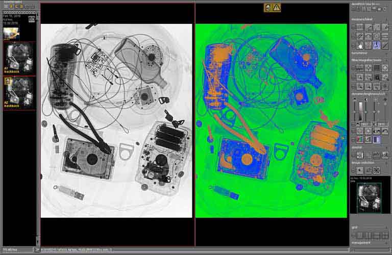 dicosPACS DICOS/DICOM Betrachtungssoftware mit Rasterdarstellung für die Gegenüberstellung verschiedener Aufnahmen vom inspiziertem Objekt.