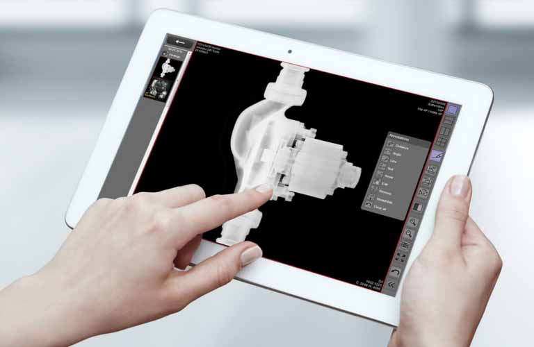 Viewing of X-ray image material, photos, process information, comments and other documents on mobile end devices within the framework of non-destructive testing methods (NDT) during material and quality tests